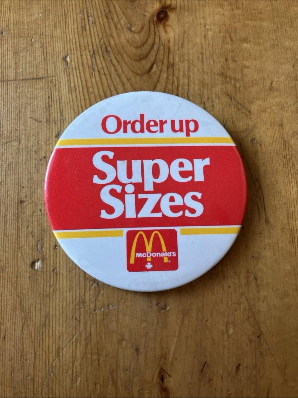 1980's McDonald's Super Sizes 3 1/2" Pinback Button